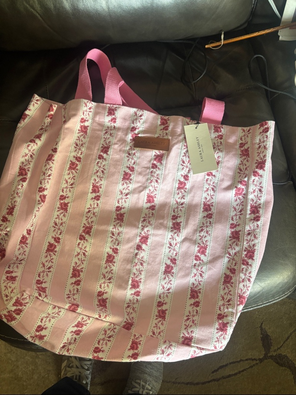 Laura Ashley Pink and Blue Floral Canvas Bag NWT